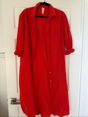 H&M Red Button-Front Shirt Dress